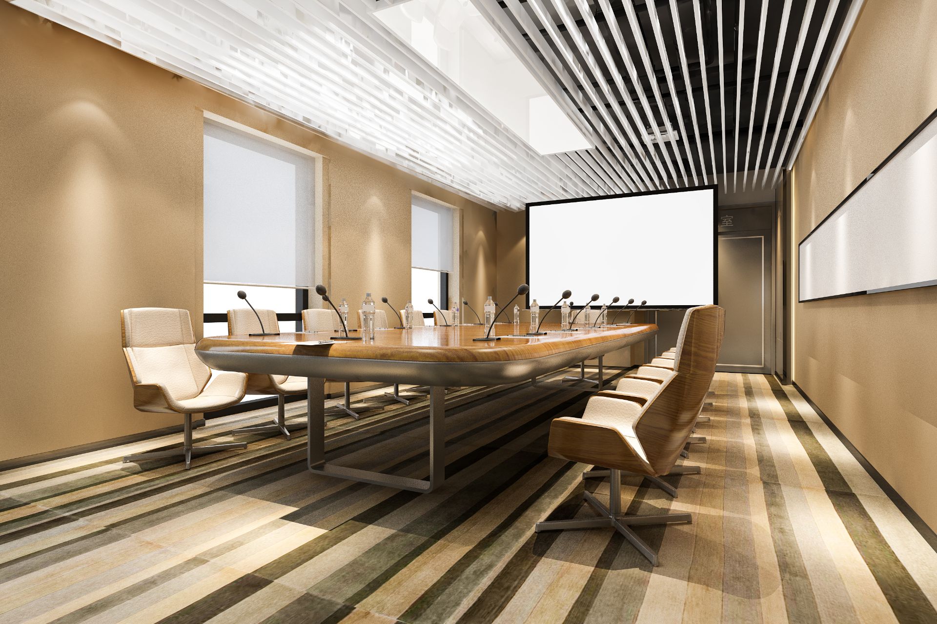 Boardroom with acoustic timber panelling